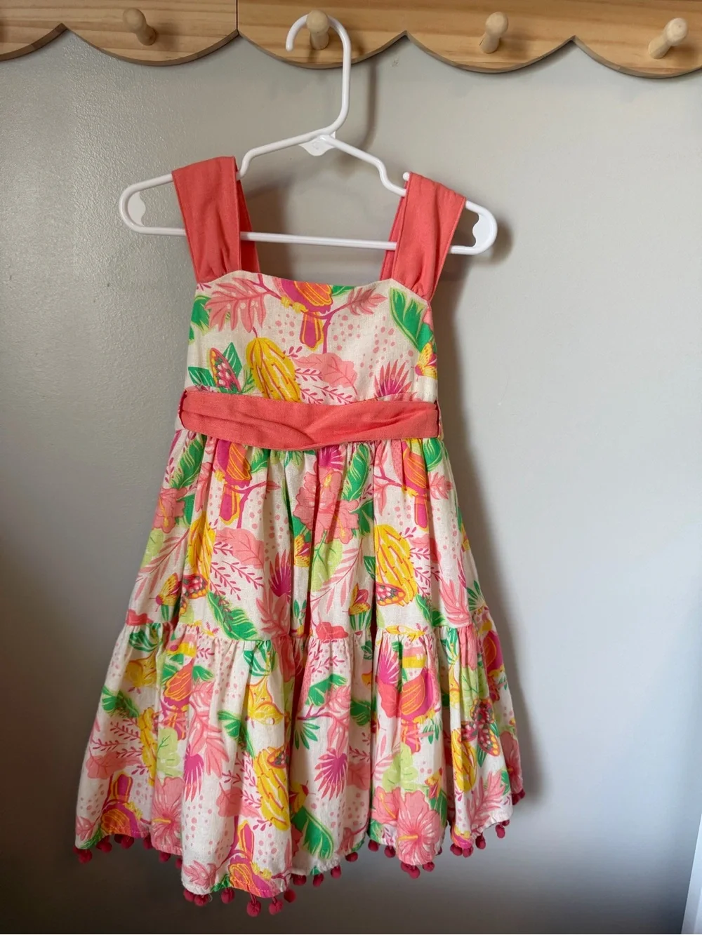 Tommy Bahama Girls 4T Linen Floral Tropical Sundress Sleeveless Tie Waist
